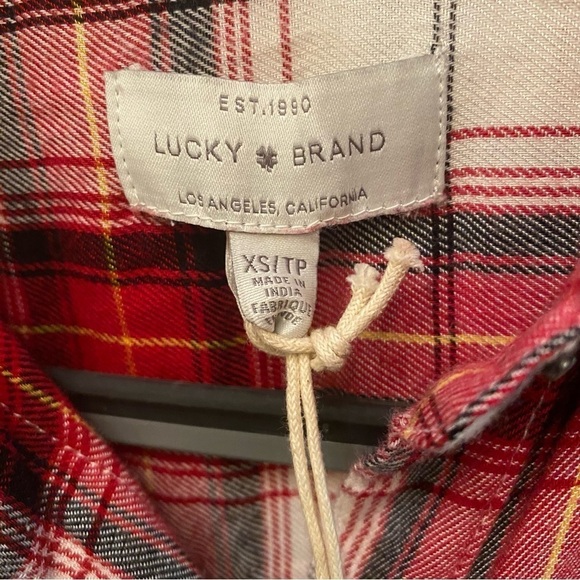 NWT~LUCKY BRAND Women Red Plaid Pearl Snap Button Tie Waist Western Dress-XS - Picture 7 of 9